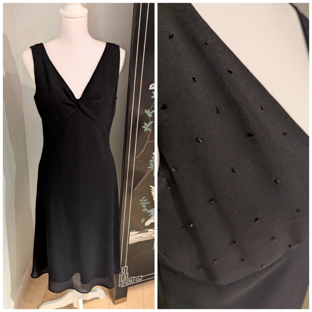 Y2K Wimsigoth Dress Size 10 Black Beaded Bodice Sheath Sleeveless Cocktail